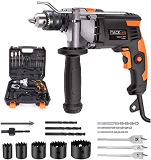 Hammer Drill, TACKLIFE 7.1-Amp 3000RPM, 48000BPM Corded Drill with 15 Drill Bits Set, Carrying Case, Rotatable Handle, Aluminum Shell, Hammer and Drill 2 Modes in 1, Suitable for DIY Projects - PID03B