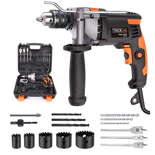 Hammer Drill, TACKLIFE 7.1-Amp 3000RPM, 48000BPM Corded Drill with 15 Drill Bits Set, Carrying Case, Rotatable Handle, Aluminum Shell, Hammer and Drill 2 Modes in 1, Suitable for DIY Projects - PID03B