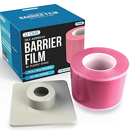 JJ CARE Pink Barrier Film (4x6) Dental Barrier Film, Barrier Tape Roll with Film Dispenser (1500 Sheets) Perforated Tattoo Barrier Film, Tape Barrier for Dental Equipments, Tattoo Machines & More