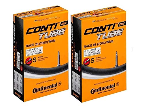 Continental Race 28 700x25-32c Bicycle Inner Tubes - 42mm Long Presta Valve - 2 Pack w/ Conti Sticker