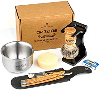 Anbbas Shaving Set with Badger Brush,Stand and Bowl,Shaving Soap,Straight Razor with Bag,10pcs Blades,Shaving Kit for Men