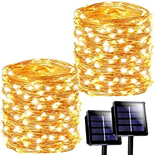 SANJICHA Solar String Lights Outdoor, 2-Pack Each 72FT 200 LED Super Bright Solar Outdoor Lights, Waterproof Copper Wire 8 Modes Solar Fairy Lights for Garden Patio Party Holiday (Warm White)