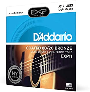 D'Addario EXP11 with NY Steel Acoustic Guitar Strings, 80/20, Coated, Light, 12-53