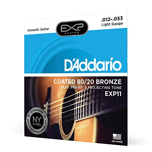 D'Addario EXP11 with NY Steel Acoustic Guitar Strings, 80/20, Coated, Light, 12-53