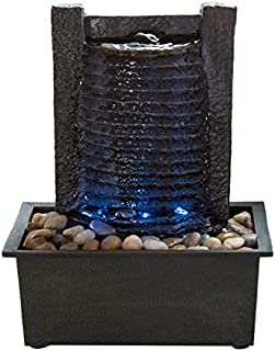 Indoor Water Fountain With LED Lights- Lighted Waterfall Tabletop Fountain With Stone Wall and Soothing Sound for Office and Home Décor By Pure Garden