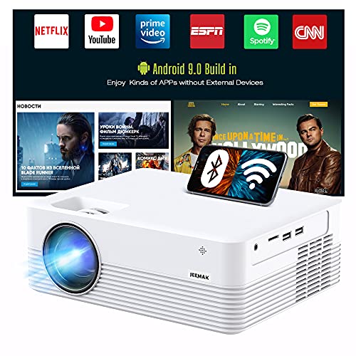 JEEMAK Smart Projector, Android WiFi Bluetooth Projector, Mini Portable Wireless Projector, 5000 Lux, LED Video Projector for Smart Phone, HD 1080P Supported and 170