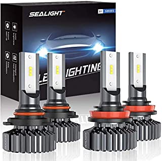 SEALIGHT 9005/HB3 H8/H11 LED Headlight Bulbs, 14000LM High Low Beam, Combo Package CSP Led Chips Hi/Lo Lights 6000K Xenon White