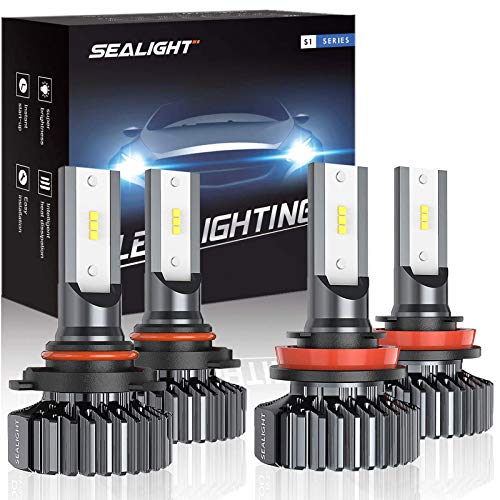 SEALIGHT 9005/HB3 H8/H11 LED Headlight Bulbs, 14000LM High Low Beam, Combo Package CSP Led Chips Hi/Lo Lights 6000K Xenon White