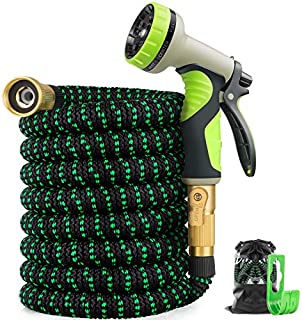 Zalotte Expandable Garden Hose with 9 Function Nozzle, Leakproof Lightweight Expanding Garden Water Hose with Solid Brass Fittings, Extra Strength 3750D Durable Gardening Flexible Hose Pipe(25ft)