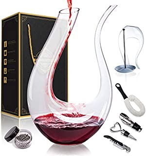 1500ML Crystal Glass 51 Oz Wine Decanter Wine Carafe Gifts for Red Wine Lover, Decanter with Wine Accessories - Wine Bottle Opener, Wine Stopper & Pourer, Cleaning Brush & Beads, Drying Stand