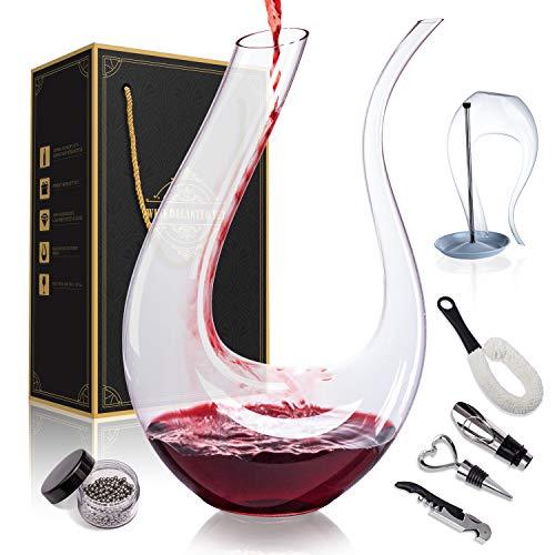 1500ML Crystal Glass 51 Oz Wine Decanter Wine Carafe Gifts for Red Wine Lover, Decanter with Wine Accessories - Wine Bottle Opener, Wine Stopper & Pourer, Cleaning Brush & Beads, Drying Stand