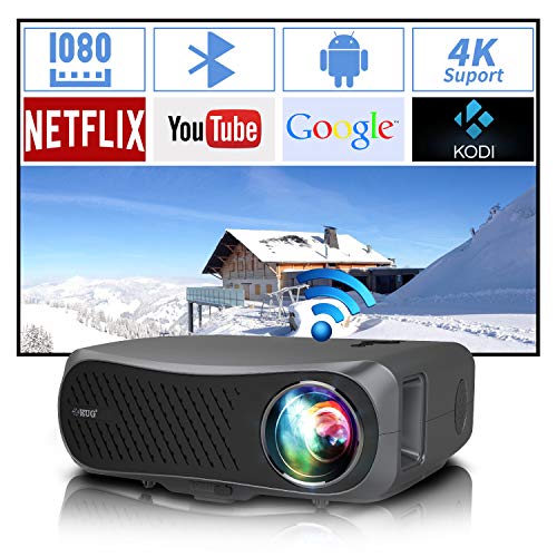 Full HD Wifi Bluetooth Projector 1080P Native Support 4K, 7200 Lumen LED Smart Android Wireless Home Outdoor Business Projector 1920x1080 USB HDMI VGA AV Audio for Laptop PC TV DVD PS4 Smartphones Mac