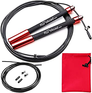 Speed Jump Rope - Premium Heavy Duty Adjustable Speed Rope- Lightweight, Solid Aluminum Handles & Ball Bearing- Smooth Crossfit Jump Rope- Extra Cable, Travel Bag & Ebook- Double Unders Game Changer 