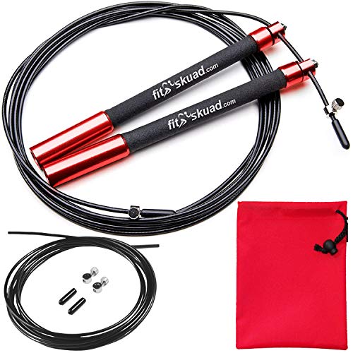 Speed Jump Rope - Premium Heavy Duty Adjustable Speed Rope- Lightweight, Solid Aluminum Handles & Ball Bearing- Smooth Crossfit Jump Rope- Extra Cable, Travel Bag & Ebook- Double Unders Game Changer 