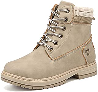 Geddard Waterproof Womens Hiking Boots Low Heel Work Combat Booties Short lace Up Fashion Casual Boots Khaki Size 8