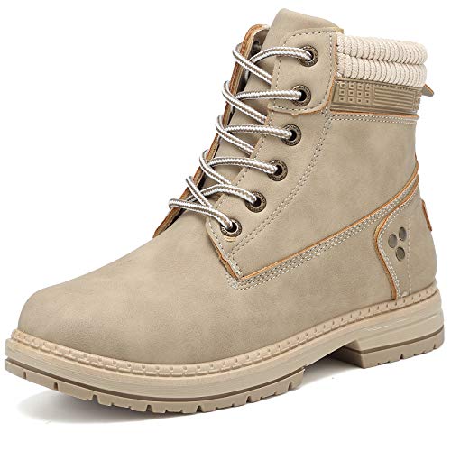 Geddard Waterproof Womens Hiking Boots Low Heel Work Combat Booties Short lace Up Fashion Casual Boots Khaki Size 8