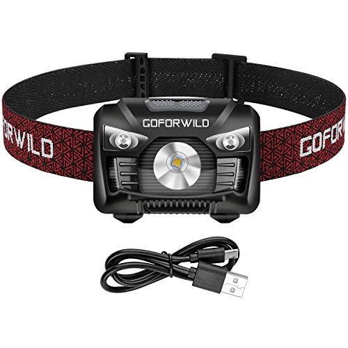 Rechargeable Headlamp, 500 Lumens White Cree LED Head Lamp Flashlight with Redlight and Motion Sensor Switch, Perfect for Running, Hiking, Lightweight, Waterproof, Adjustable Headband, 5 Display Modes