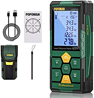 Laser Measure Rechargeable with Bluetooth, POPOMAN Laser Distance Meter 196ft, Intelligent House App for Floor plan, 2.25' LCD Backlit, Measure Distance, Area, Volume, Pythagoras - LMBT60