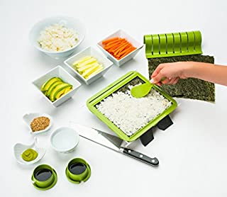 SushiQuik - Sushi Making Kit - Easy at Home DIY Sushi Maker for Beginners - Make Perfect Rolls using the Roll Cutter, Rice Paddle, Pre-Measured Rice Frame, Sushi Rolling Mat, How to Videos and Recipes