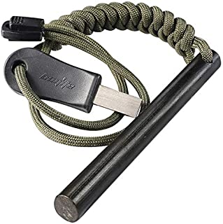 bayite 4 Inch Survival Ferrocerium Drilled Flint Fire Starter, Ferro Rod Kit with Paracord Landyard Handle and Striker, 4