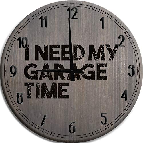 Large Wall Clock 24 Inch I Need My Garage Time Funny Mechanic Car Collector and Introvert Man Cave Wall Decor Barnwood Gray Wall Decor