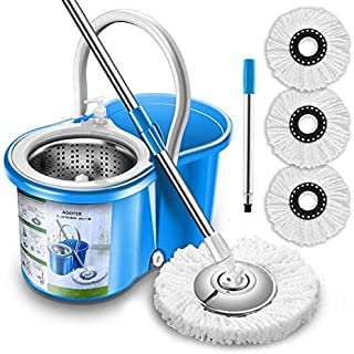 Aootek Upgraded Stainless Steel Deluxe 360 Spin Mop & Bucket Floor Mopping System Included EasyPress Handle with 3 Microfiber Mop Heads