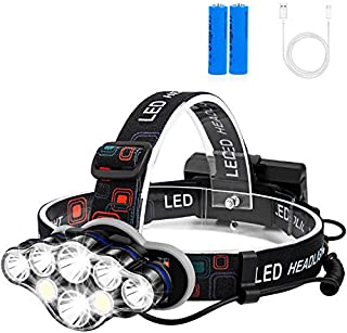 Rechargeable Headlamp, Foxdott 8 LED Headlamp Flashlight with White Red Lights,8 Modes USB Rechargeable Waterproof Head Lamp for Outdoor Camping Cycling Running Fishing, Head Lamps for Adults