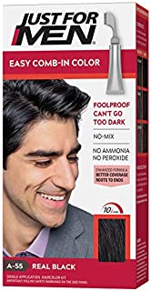 Just For Men Easy Comb-In Color (Formerly Autostop), Gray Hair Coloring for Men with Comb Applicator - Real Black, A-55 (Packaging May Vary)