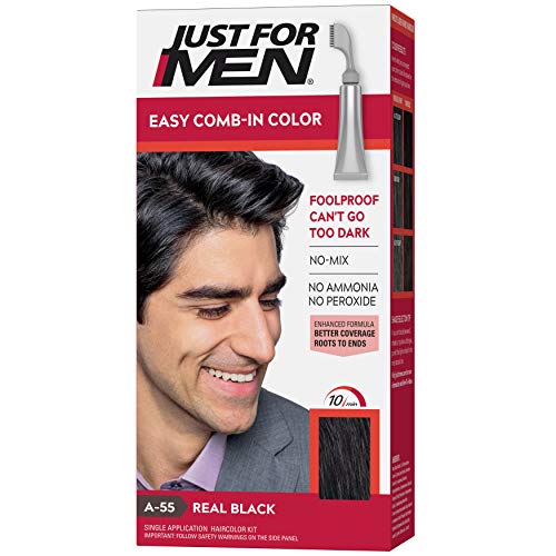 Just For Men Easy Comb-In Color (Formerly Autostop), Gray Hair Coloring for Men with Comb Applicator - Real Black, A-55 (Packaging May Vary)