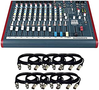 Allen & Heath ZED60-14FX Live and Studio Mixer with Digital FX and USB Port & (10) XLR to XLR Cables 15FT Ea