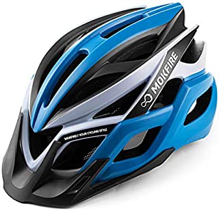 MOKFIRE Adult Bike Helmet with Rechargeable USB Light, Bicycle Helmet Men Women, Road Cycling & Mountain Biking Helmets with Removable Visor, Adjustable 22.05-24.41 Inches (Blue)