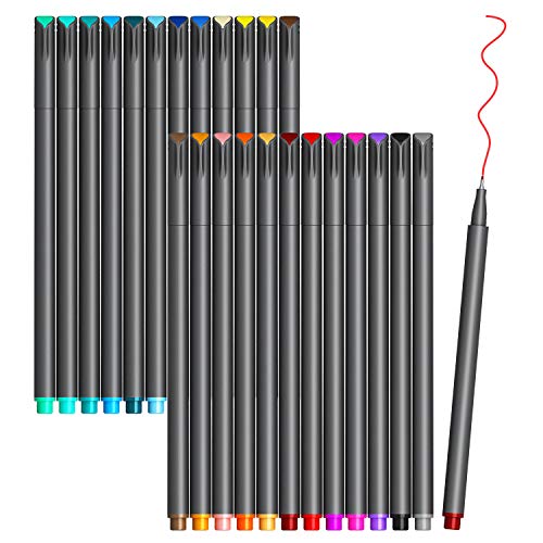 VITOLER Colored Journaling Pens, Fine Line Point Drawing Marker Pens for Writing Journaling Planner Coloring Book Sketching Taking Note Calendar Art Projects Office School Supplies (24 Colors)