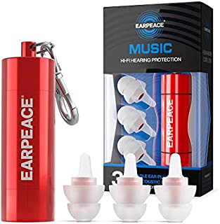 EarPeace Concert Ear Plugs - Reusable High Fidelity Earplugs - Hearing Protection for Music Festivals, DJs, Musicians, Motorcycles, Raves, Work & Airplane Noise Reduction - Standard, Red Case