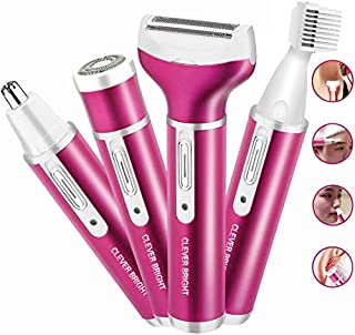 Electric Shaver Women's Hair Removal 4 in 1 Ladies Razor for Legs, Bikini Area, Facial, Nose Ears Hair, Eyebrows, Body Hair Trimmer Cordless USB Rechargeable Painless Shaver