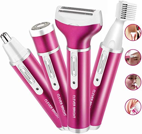 Electric Shaver Women's Hair Removal 4 in 1 Ladies Razor for Legs, Bikini Area, Facial, Nose Ears Hair, Eyebrows, Body Hair Trimmer Cordless USB Rechargeable Painless Shaver