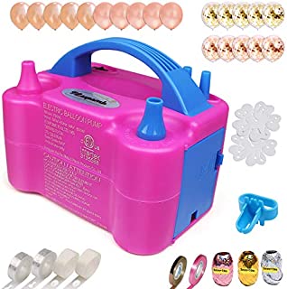 Electric Balloon Pump, Portable Dual Nozzle Blower Pump/Inflator, ETL Approved, with Balloons, Tying Tool, Flower Clips, Tape Strip, Colored Ribbon, Dot Glues for Party Decoration(Rose Red 110V 600W)