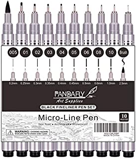 PANDAFLY Precision Micro-Line Pens, 10 Size Black Micro-Pen Fineliner Ink Pens, Waterproof Archival Ink Multiliner Pens for Artist Illustration, Calligraphy, Sketching, Anime, Technical Drawing