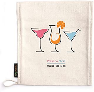 PreserveNext Professional Grade (8.0 x 12.5) Reusable Lewis Canvas Ice Bag/Ice Crusher - Contemporary Style - Cocktails Print  Small (1 Pack)