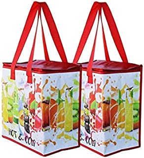 Earthwise Insulated Reusable Grocery Bag Shopping Tote with Zipper Top Lid Durable Thermal Collapsible Catering 2 Pack (Fruit)