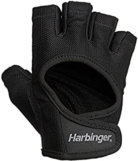 Harbinger Women's Power Workout Weightlifting Gloves with StretchBack Mesh and Leather Palm (1 Pair) Black/Black Small