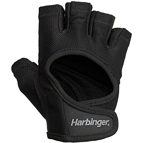 Harbinger Women's Power Workout Weightlifting Gloves with StretchBack Mesh and Leather Palm (1 Pair) Black/Black Small