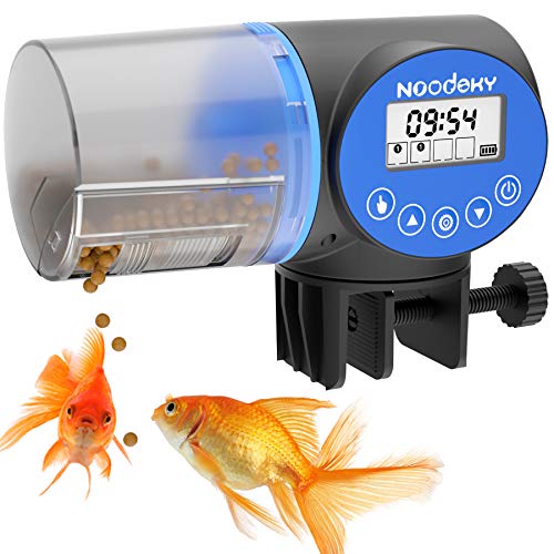 Noodoky Automatic Fish Feeder, Moisture-Proof Electric Auto Fish Food Feeder Timer Dispenser for Aquarium or Small Fish Turtle Tank, Auto Feeding on Vacation or Holidays