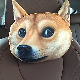 HOT SEAL Creative Funny Doge Lifelike 3D Printed Car Headrest Animals Dog Cat Head Cartoon Pillow Protect Seat Neck (Akitas)