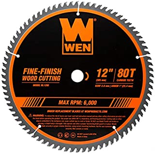 WEN BL1280 12-Inch 80-Tooth Fine-Finish Professional Woodworking Saw Blade for Miter Saws and Table Saws