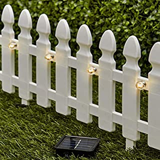 The Lakeside Collection 6-Ft. Solar Border Fence Panel - Garden Landscape Edging Stake - White