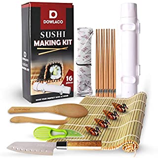 Sushi Making Kit For Beginners - DIY Sushi Roller Machine For Home - All In One Sushi Bazooka Set with Bamboo Rolling Mats, Knife, Chopsticks, Paddle, Spreader, Avocado Tool - No Mess Rice Roll Maker