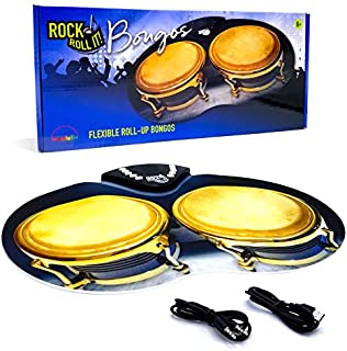 Rock and Roll It  Bongos. Flexible & Portable Electronic Hand Drum Pad with Realistic Percussion Sound. USB or Battery Powered, Built-In Speaker & Audio In/Output Support. Promotes Tactile learning