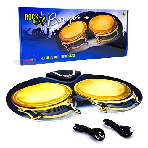 Rock and Roll It  Bongos. Flexible & Portable Electronic Hand Drum Pad with Realistic Percussion Sound. USB or Battery Powered, Built-in Speaker & Audio in/Output Support. Promotes Tactile Learning