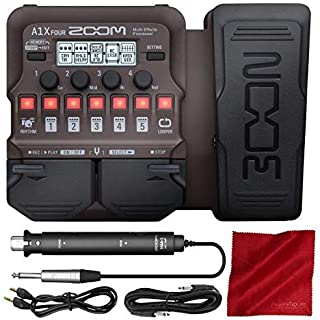 Zoom A1X FOUR Acoustic Instrument Multi-Effect Processor with Expression Pedal for Acoustic Guitar, Saxophone, Trumpet, Violin, Harmonica or Acoustic Bass + Cables & Fibertique Cleaning Cloth