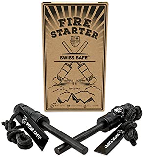 5-in-1 Fire Starter with Compass, Paracord and Whistle (2-Pack) for Emergency Survival Kits, Camping, Hiking, All-Weather Magnesium Ferro Rod